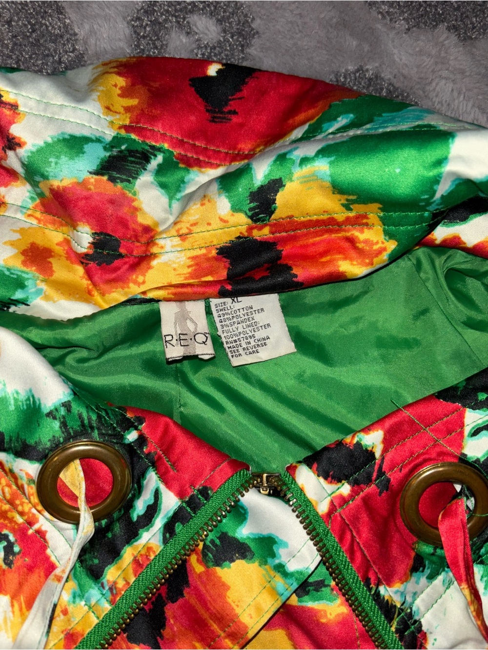 Floral Satin Bomber Jacket in Green & Multicolor by